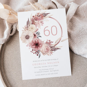 Invitation Bohemian Blush Wreath 60e fête d'anniversaire