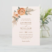 Invitation Bohemian Bouquet Rustic Elegant QR Code Wedding (Debout devant)