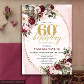 Invitation Bohemian Burgundy Gold Floral 60th Birthday Invite