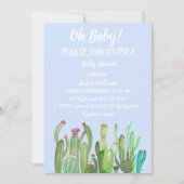 Invitation Bohemian Cactus Blue Boy Girl Aquarelle bébé (Devant)