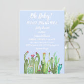 Invitation Bohemian Cactus Blue Boy Girl Aquarelle bébé (Debout devant)