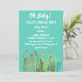 Invitation Bohemian Cactus Green Boy Girl Aquarelle bébé (Debout devant)