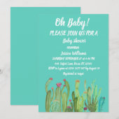Invitation Bohemian Cactus Green Boy Girl Aquarelle bébé (Devant / Derrière)