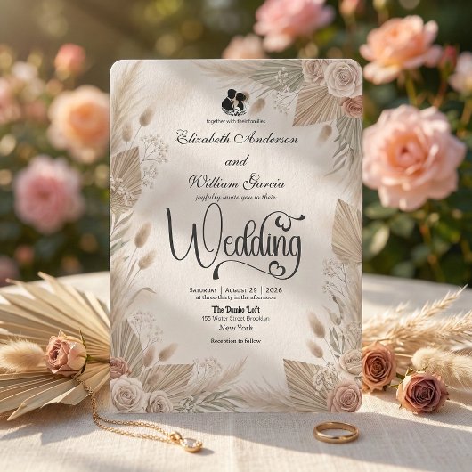 Invitation Bohemian Cream Chic Floral Rustic Wedding