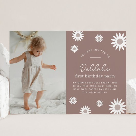 Invitation Bohemian Daisy Paysage Photo Anniversaire Invitati