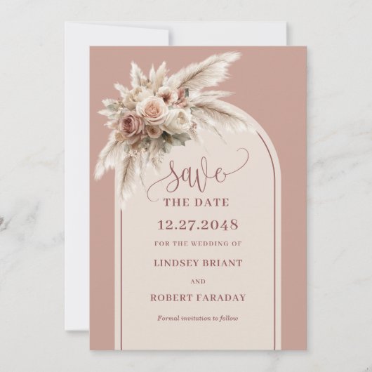 Invitation Bohemian Dusty Pink Floral Arch Save the Date Card (Devant)