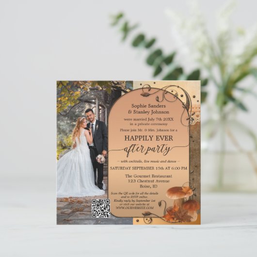 Invitation Bohemian Fall QR Code Photo Après Mariage (Debout devant)