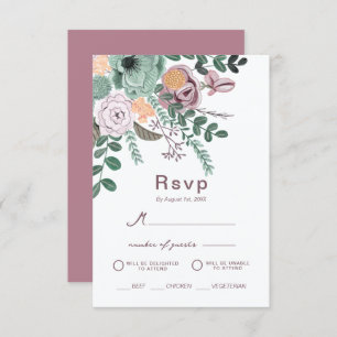 Invitation Bohemian Green & Mauve Chic Floral Flowers réponse