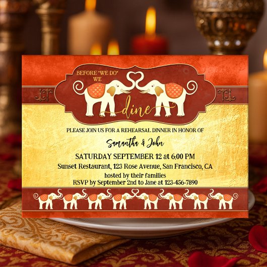 Invitation Bohemian Indian Elephants Rehearsal Dinner