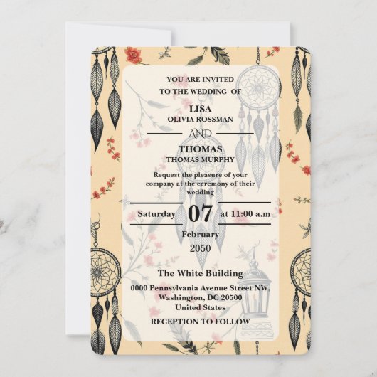 Invitation Bohemian Lace Dream Pattern Wedding (Devant)