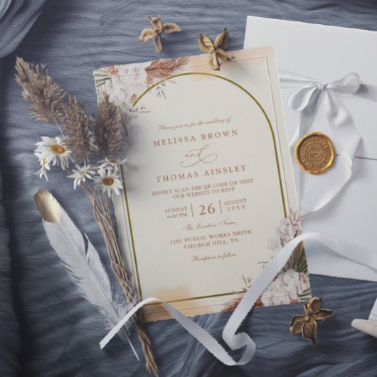 Invitation Bohemian Luxury Elegant Modern QR Code Wedding