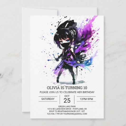 Invitation Bohemian Ninja Printable Girl Birthday (Devant)