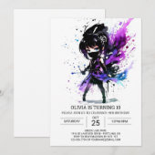 Invitation Bohemian Ninja Printable Girl Birthday (Devant / Derrière)