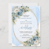 Invitation Bohemian Pastel Blue Floral Gold Wedding Invite (Devant)