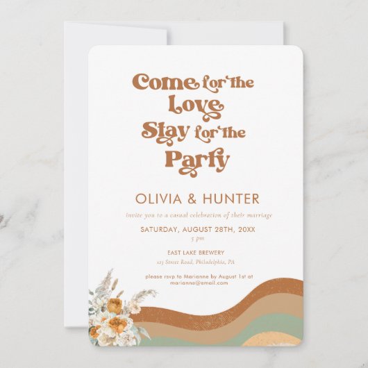 Invitation Bohemian Retro Photo Mariage Décontracté (Devant)