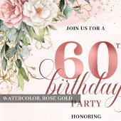 Invitation Bohemian Rose Gold Floral Greenery 60th Birthday