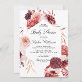 Invitation Bohemian Rose Marsala Baby Shower (Devant)