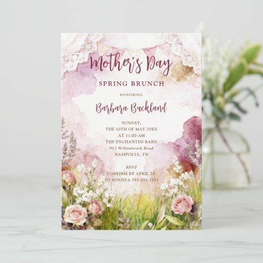 Invitation Bohemian Rustic Springtime Floral Mothers Day (Debout devant)