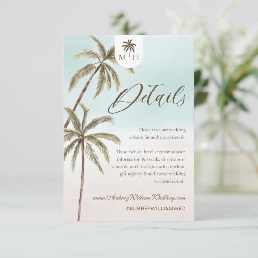 Invitation Bohemian Tropical Palm Trees Mariage Détails du cl (Debout devant)
