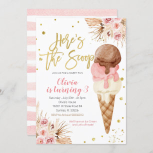 Invitation Bohemian Voici le scoop Ice Cream Birthday