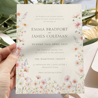 Invitation Bohemian Whimsical Wildflowers Formal Wedding