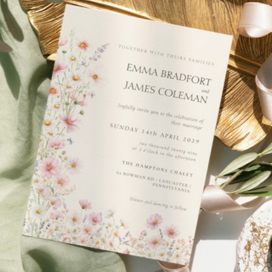 Invitation Bohemian Whimsical  Wildflowers  Wedding