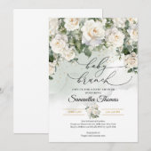 Invitation Bohemian White Roses and Eucalyptus baby brunch (Devant / Derrière)