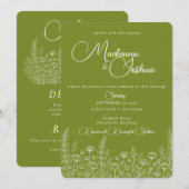 Invitation Bohemian Wild Flower Line Floral Monogram  (Devant / Derrière)