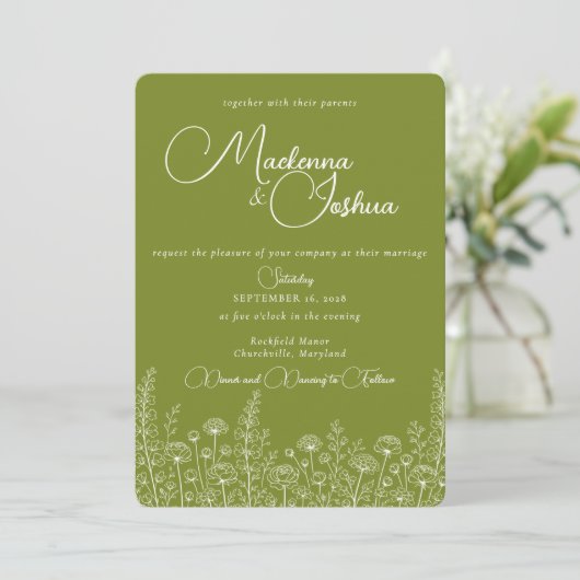 Invitation Bohemian Wild Flower Line Floral Monogram  (Debout devant)