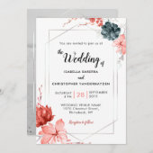Invitation Boho 2019 Coral Floral Watercolor Mariage (Devant / Derrière)