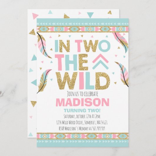 Invitation Boho 2e anniversaire dans deux The Wild (Devant / Derrière)