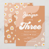 Invitation Boho 3e anniversaire Daisy Floral Super 70's Party (Devant / Derrière)