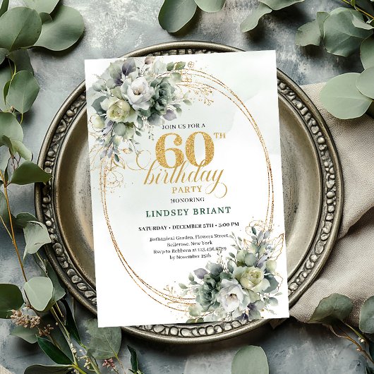 Invitation Boho 60e Anniversaire Vert Poussiéreux