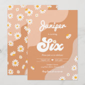 Invitation Boho 6e anniversaire Daisy Floral Super 70's Party (Devant / Derrière)