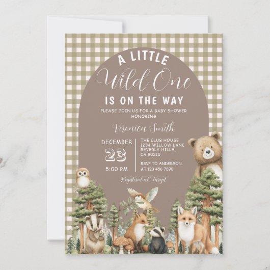 Invitation Boho A Little Wild One Baby Shower Forest Animals (Devant)