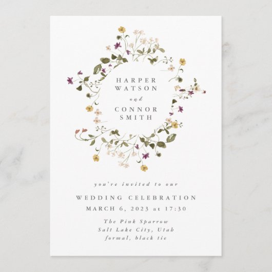 Invitation Boho Abondance Fleur sauvage séché Mariage Pampas (Devant)