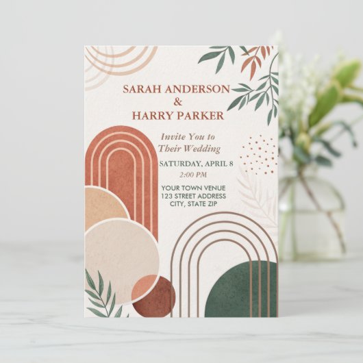Invitation Boho Abstrait Arch Mariage (Debout devant)