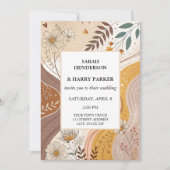 Invitation Boho Abstrait Beige Floral Mariage (Devant)