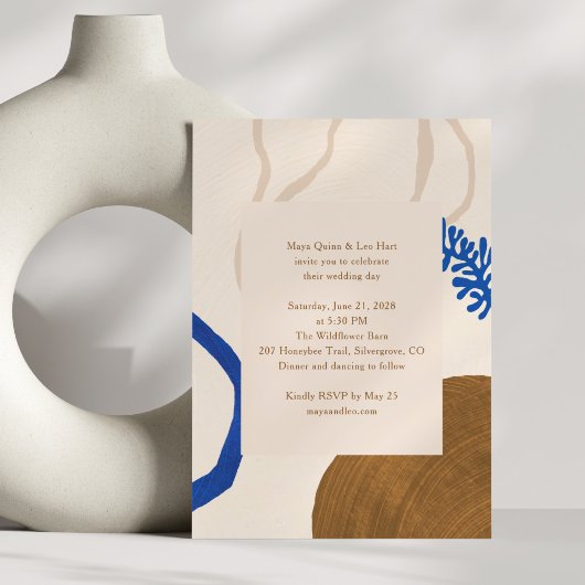Invitation Boho Abstrait Mariage d'été Earthy Neutrals Bleu