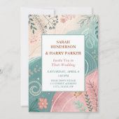 Invitation Boho Abstrait Mariage Floral Turquoise (Devant)