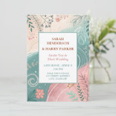 Invitation Boho Abstrait Mariage Floral Turquoise (Debout devant)