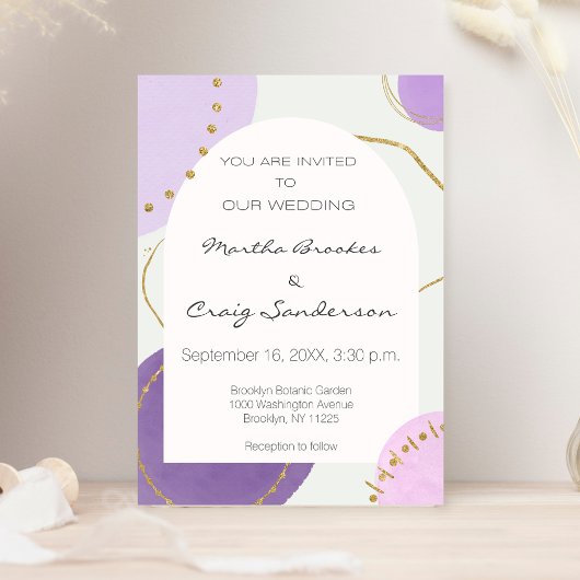Invitation Boho Abstrait Purple Gold Watercolor Mariage