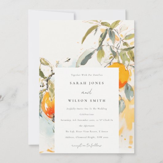 Invitation Boho Abstrait Sketchy Orange Garden Mariage (Devant)