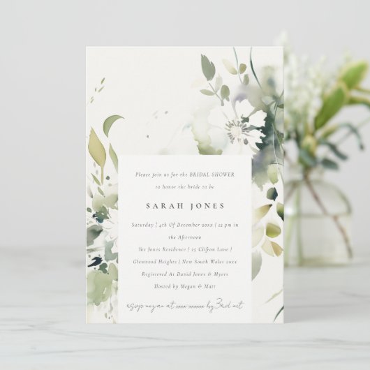 Invitation Boho Abstrait vert blanc Fête des mariées florale (Debout devant)