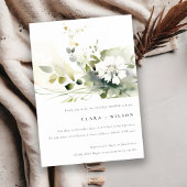 Invitation Boho Abstrait Vert Blanc Floral Couples Douche