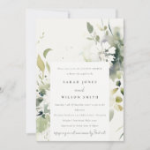 Invitation Boho Abstrait Vert Blanc Floral Couples Douche (Devant)