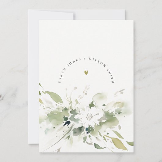 Invitation Boho Abstrait Vert Blanc Floral Couples Douche (Dos)