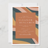 Invitation Boho Abstrait Wavy Lines Terracotta Green Mariage (Devant)
