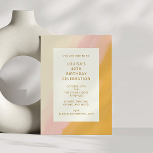 Invitation Boho Abstraite aquarelle rose jaune 40e anniversai