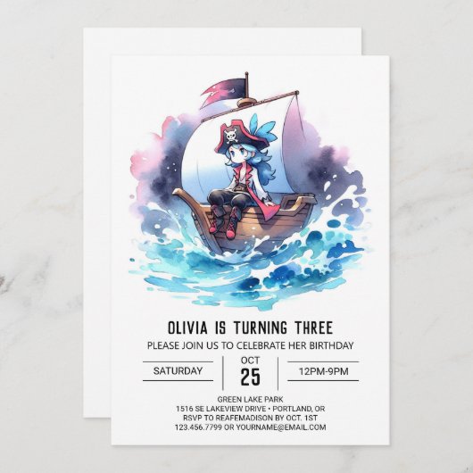 Invitation Boho Adorable Pirate Anniversaire (Devant / Derrière)